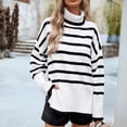 thumbnail image 4 of Quinlirra Turtleneck Sweater Women Plus Women's Casual Long Sleeve Turtleneck Sweater Side Slit Knitted Stripe Loose Blouse, 4 of 5