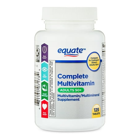 Equate Complete Multivitamin/Multimineral Supplement Tablets, Adults 50 , 125 Count, Compare to Centrum® Silver® Adults 50 