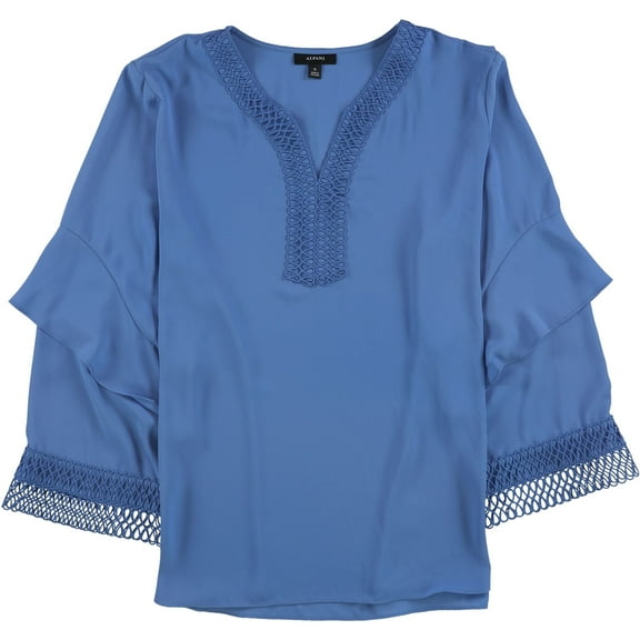 Alfani Womens Crochet-Trim Tunic Blouse, Blue, Plus Size, 0X