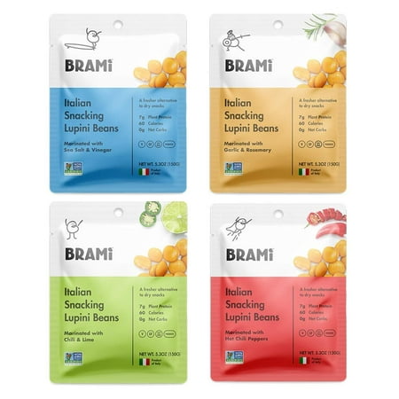 - BRAMI Lupini Bean Snack, Variety Starter Pack | Vegan + Gluten-Free, Low Calorie, Lightly Pickled Mediterranean Legume |5.3 oz (4 Count) Variety Pack 4 Count