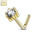 thumbnail image 1 of Nose Ring L-Bend with Prong Set CZ Centered Four Point Star 14Kt Solid Gold 20g, 1 of 11