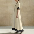 thumbnail image 5 of Womens Color Block Elegant Summer Linen Maxi Dresses, Loose V Neck Ruffle Hem Short Sleeve Wedding Guests Dresses, 5 of 7