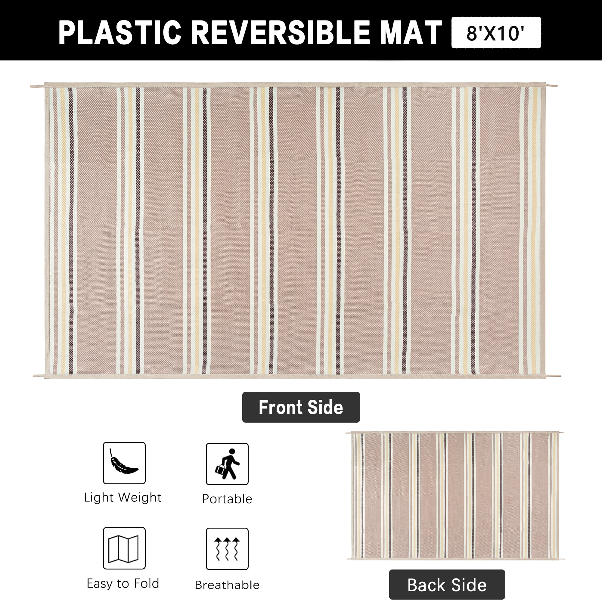 BERTHMEER 8'x10' Outdoor Rugs on Sale Clearance Waterproof Patio Rugs Plastic Straw Rugs for Camping Porch Deck RV Rugs outside，Beige Coffee Color Multi-color