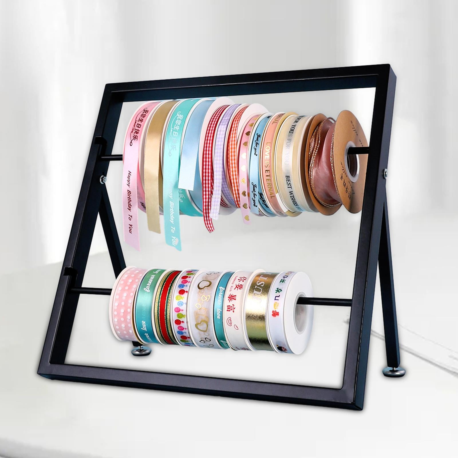 Abbraccia Ribbon Organizer Iron Ribbon Storage Rack Ribbon Roll Holder for Flower Store Cake Shop Sewing Craft Room Jewelry Scarf Towel 2 Tiers