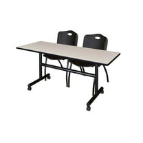 60" x 30" Flip Top Mobile Training Table- Maple and 2 "M" Stack Chairs- Black