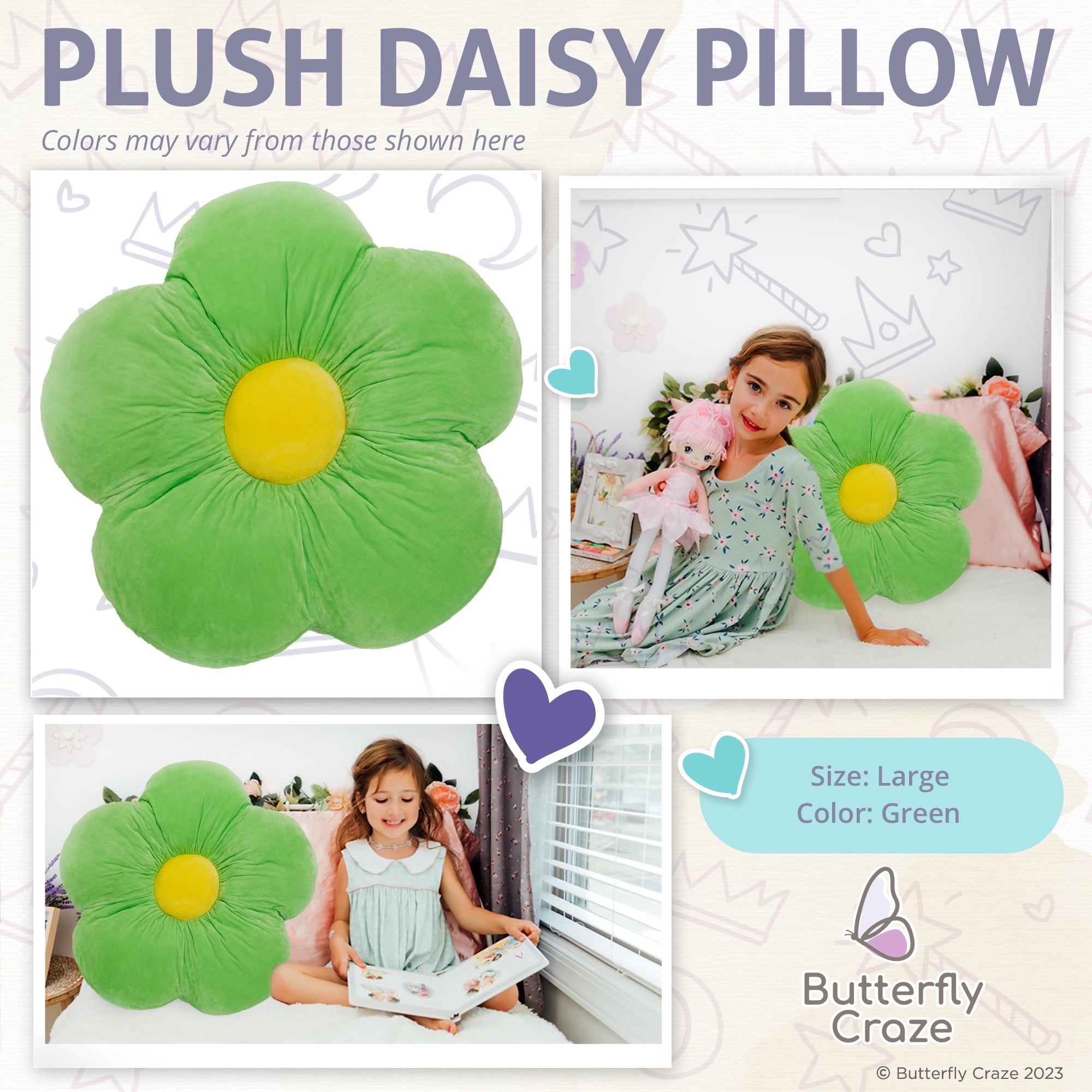 Butterfly Craze Daisy Lounge Flower Pillow for Teens & Kids Plush  Microfiber L 35 Diameter Orange