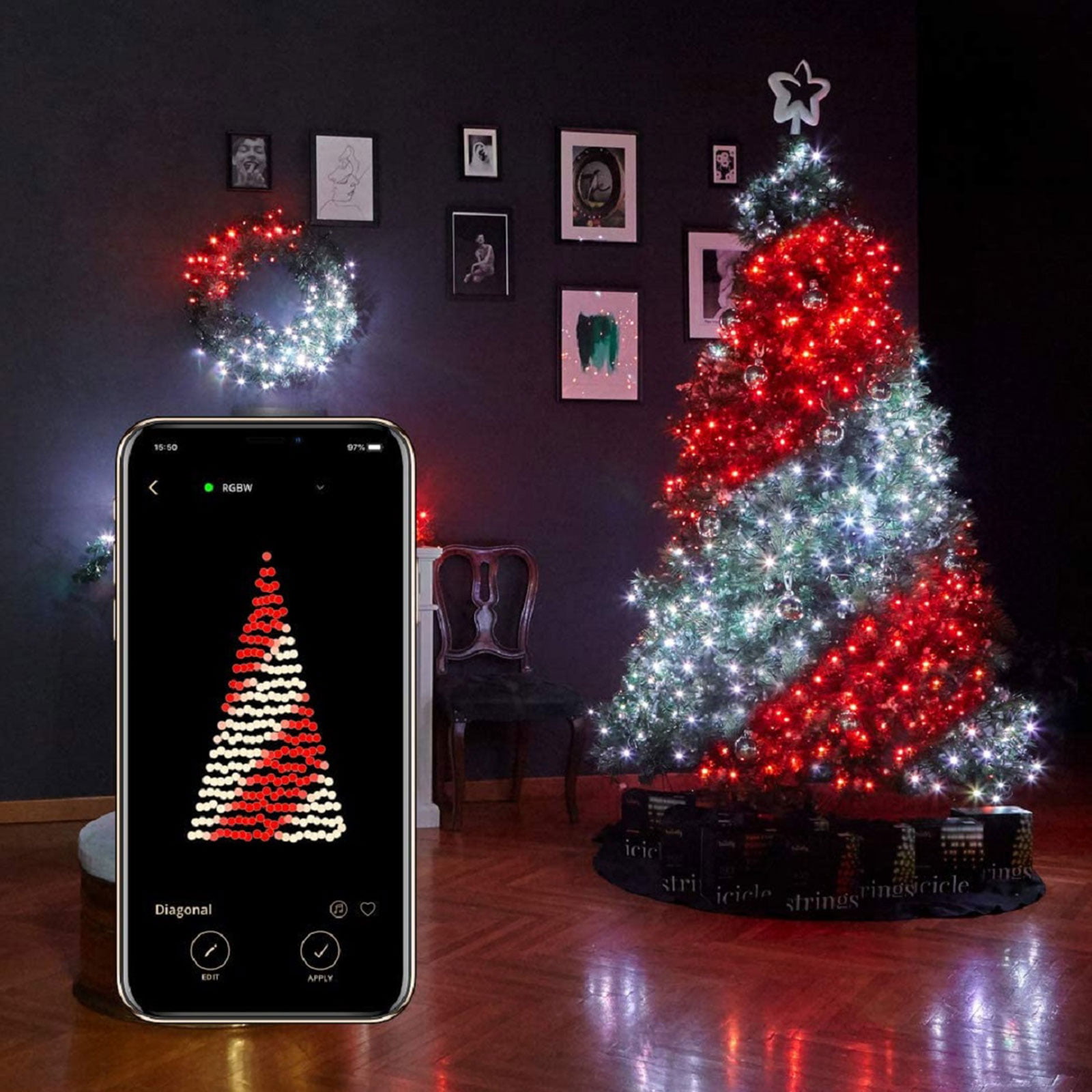 Christmas Tree RGB Copper LED Light Alexa Google Fairy String Bluetooth Control