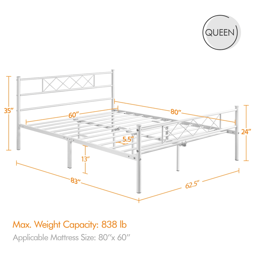 Fullfurnique Simple Metal Platform Bed Frame with Headboard and Footboard, Twin, White