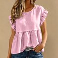 thumbnail image 6 of Drses Women's Puff Short Sleeve Babydoll Top, Round Neck Peplum Pleated Cotton T-Shirt, Loose Flowy Cute Blouse Hide Belly Casual Summer Cruise Wear, 6 of 9