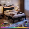 thumbnail image 2 of Bexfil Queen Size LED Bed Frame with Charging Station, Modern Metal Platform Bed with Wood Headboard, Black Oak, 2 of 7