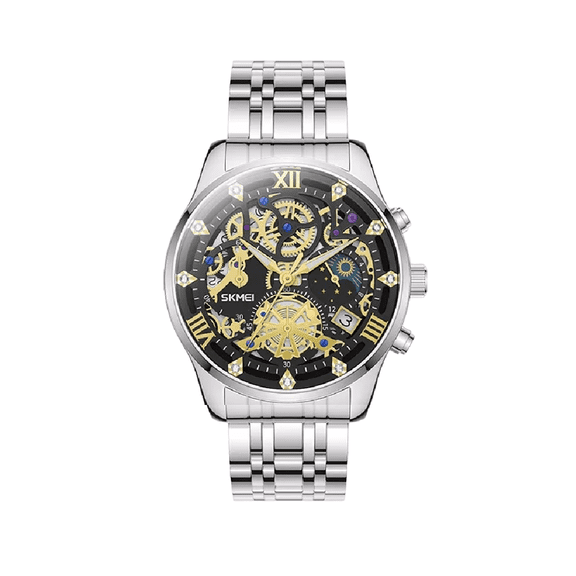 Reloj pulsera BLOOSOM Skmei 7039 color plateado fondo negro
