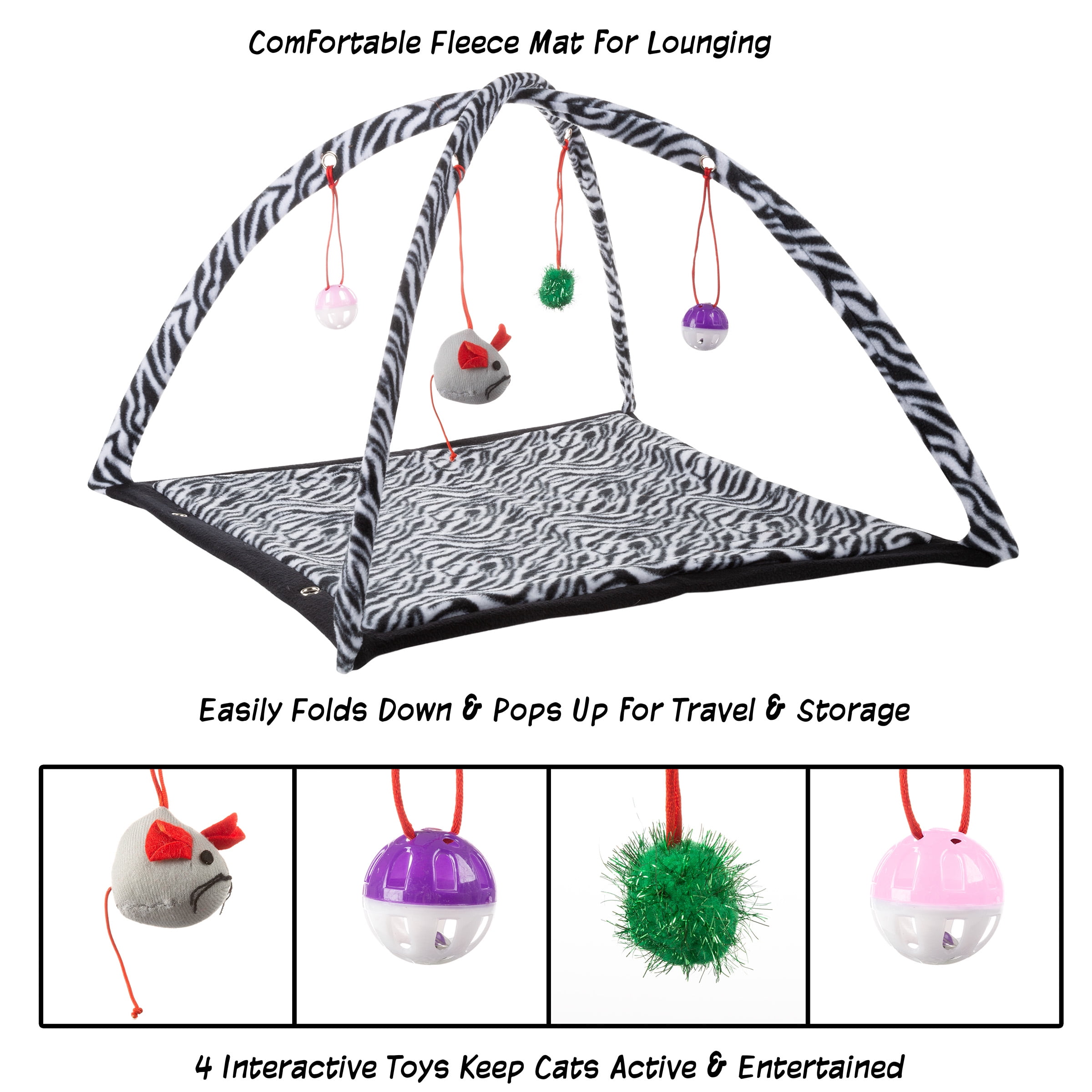 PETMAKER Foldable Cat Activity Center with 4 Hanging Toys (Zebra Print)