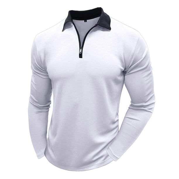 pstuiky Camisas casuales de manga larga para hombre, Camiseta de manga larga con cuello alto y cremallera para hombre, blusa lisa con cuello vuelto y manga larga Tops de hombre m