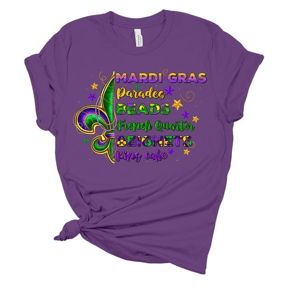 Womens Mardi Gras Tshirt Mardi Gras Traditions Short Sleeve T-shirt-Purple-medium