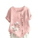 thumbnail image 1 of Vestidos Casuales Para Mujer, Blusas De Mujer De Moda Blusa informal de lino con cuello redondo, manga corta y botones para mujer, 1 of 4