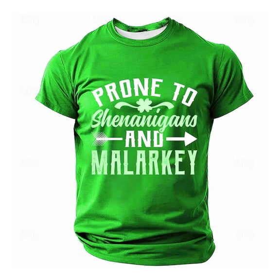 IWRICH Men's St. Patrick's Day Shirt Prone to Shenanigans and Malarkey Shirt St Patricks Day Tshirt Gifts for Men Light Green XL