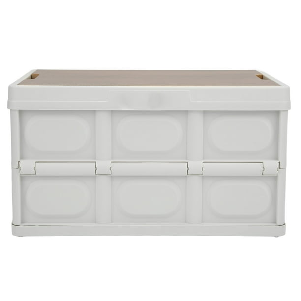 Caja de almacenamiento plegable multifuncional para exteriores de 30 litros, caja de almacenamiento portátil extraíble gruesa con panel de madera para exteriores, color blanco