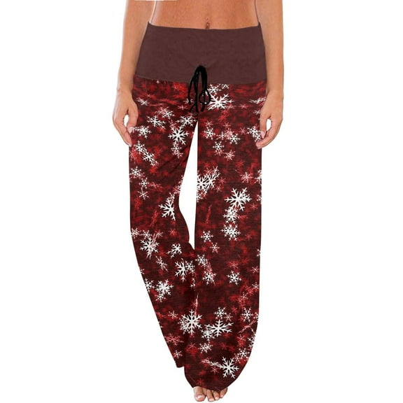 Fiaer Christmas Womens Pajamas Pants Plus Size High Waisted Sleepwear Trousers Funny Graphic Wide Leg Xmas Pjs Slacks with Pocket XL