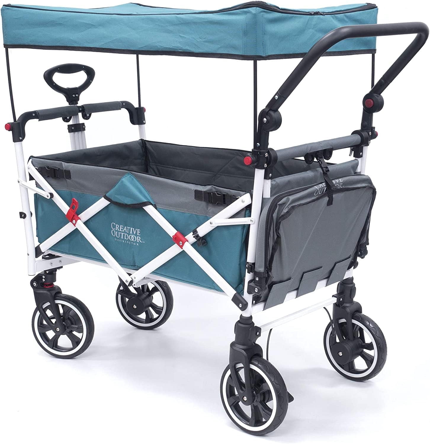 Creative Outdoor Push Pull Wagon Stroller with Canopy Folding Wagon for Kids, Black/Gray
