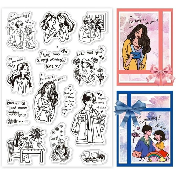 Character Life Scene Clear Stamps Lovers Friends Silicone Stamps for Crafting Happy Nice Day Transparent Journal Stamps