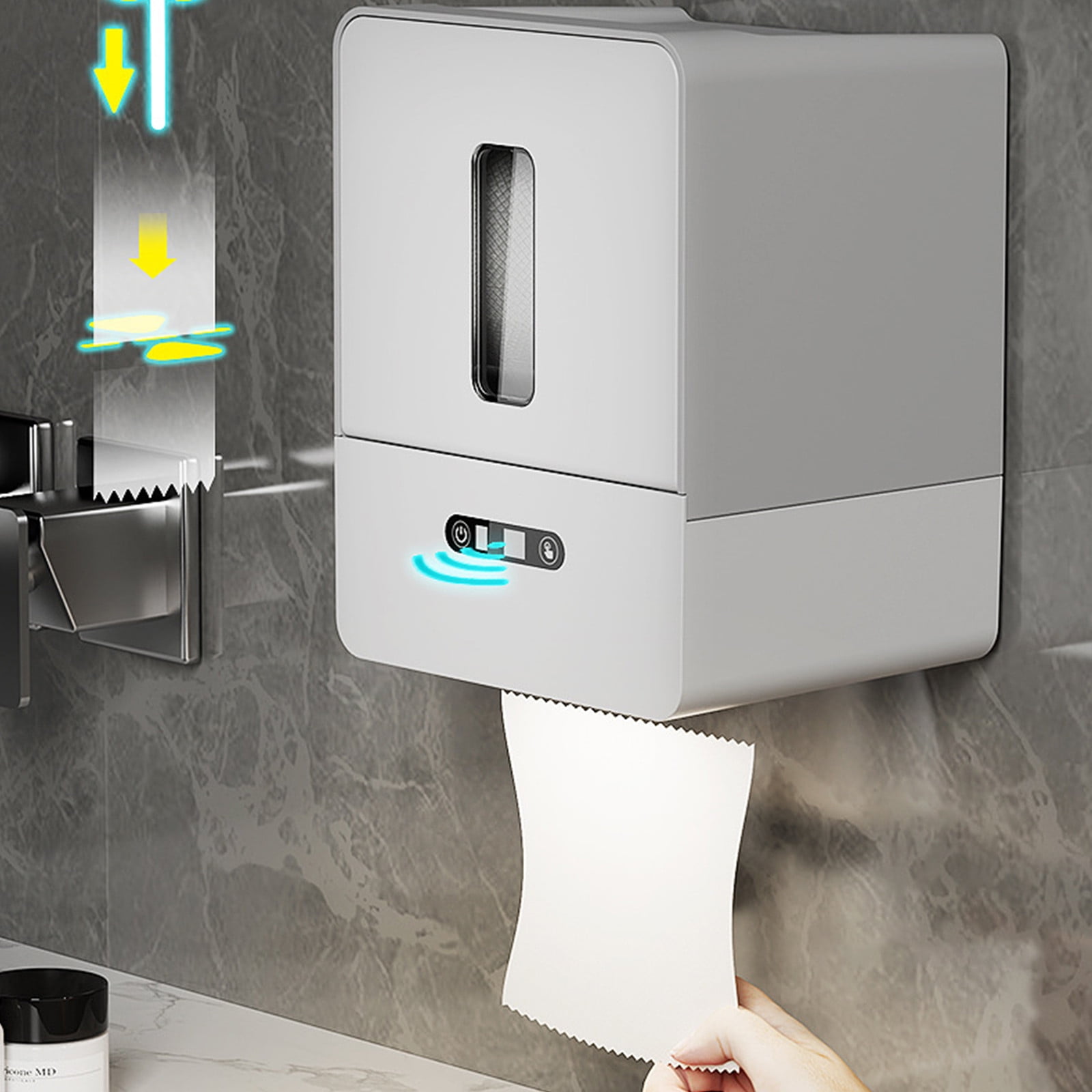 ZZkhGO Automatic Tissue Dispenser, Wall Mounted Paper Holder, Intelligent Sensor Toilet Roll Machine with LED Light