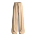 thumbnail image 4 of TZZQ Striped Linen Pants Wide Leg Drawstring Elastic Waist Trousers with Pockets Lightweight Loose Striped Gingham Plaid Lounge Pants Summer Casual Relaxed Fit Beach Vacation Flowy Slacks Khaki L, 4 of 4