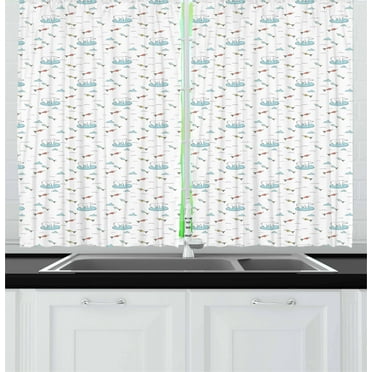 Polar Bear Curtains 2 Panels Set, Arctic Wildlife Baby Kids Pattern About Sea with White Bear and Colorful Fishes, Window Drapes for Living Room Bedroom, 55W X 39L Inches, Multicolor, by Ambesonne