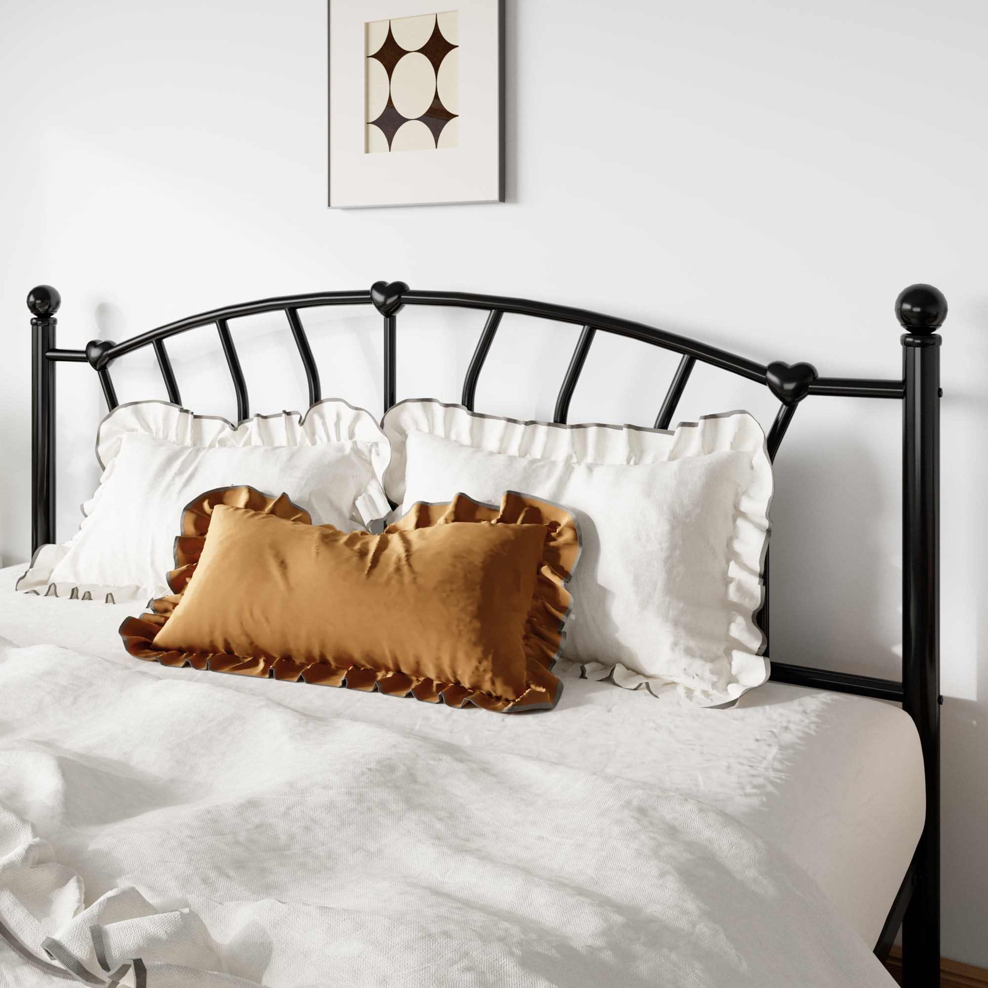 SHA CERLIN 14 Inch King Size Metal Platform Bed Frame with Heart Shaped Iron-Art Headboard/Footboard, Under Bed Storage, Noise Free Mattress Foundation, Easy Assembly, Black