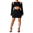 thumbnail image 3 of Robe Mini à Manches Longues Ajourée pour Femmes, Robe Moulante Ajourée, Robe Courte de Soirée Cocktail Boîte de Nuit, Y2k Été Mode Urbaine Noir TG, 3 of 7