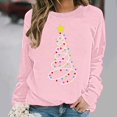 thumbnail image 5 of SYMOID Womens Pink Christmas Tree Graphic Sweatshirt - 100% Polyester Festive Loose Crew Neck Long Sleeve String Lights Yellow Star,Size XS, 5 of 5