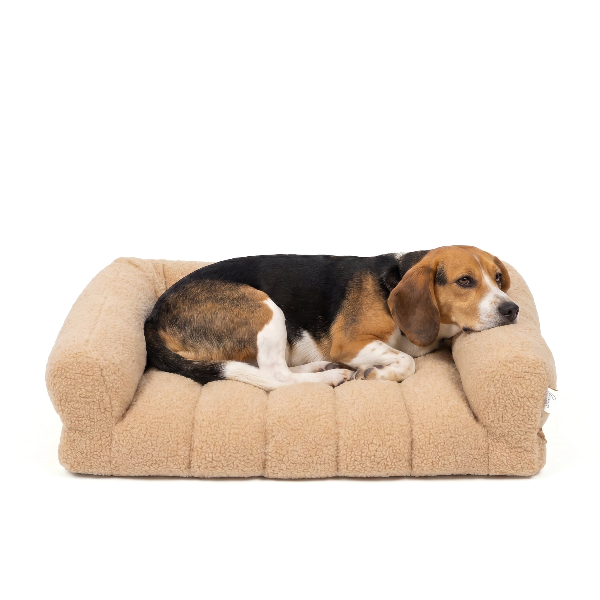 SportPet Designs Quilted Sherpa Sofa-Style Pet Bed Lounger, Brown, Medium, 30 in x 22 in x 7.5 in