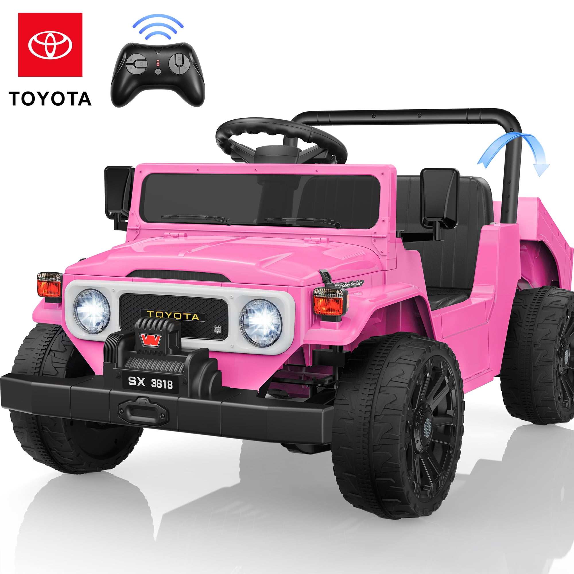 24V Ride On Dump Truck for Kids, Licensed Toyota Land Cruiser FJ45 Power Car Wheels Ride On Toy with Electric Dump Bed, Parent Remote Control, Music, LED Lights, Birthday Gift for Kids Ages 3-6, Pink
