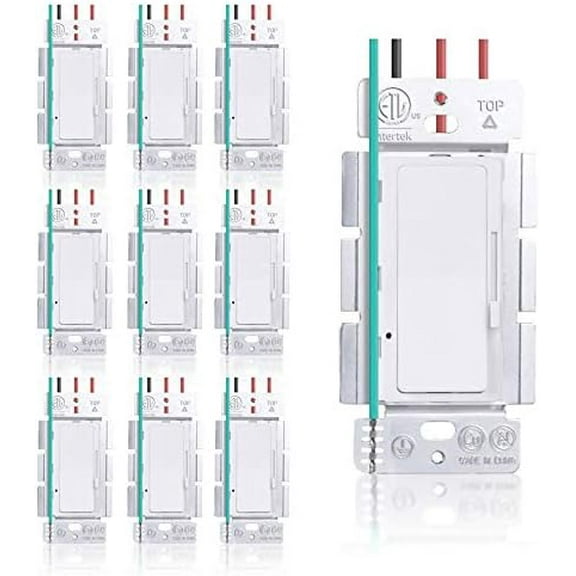 [10 Pack] Dimmer Switch, Single Pole or 3-Way, 600W, LED And Incandecent, White (WALLPLATES NOT INCLUDED)