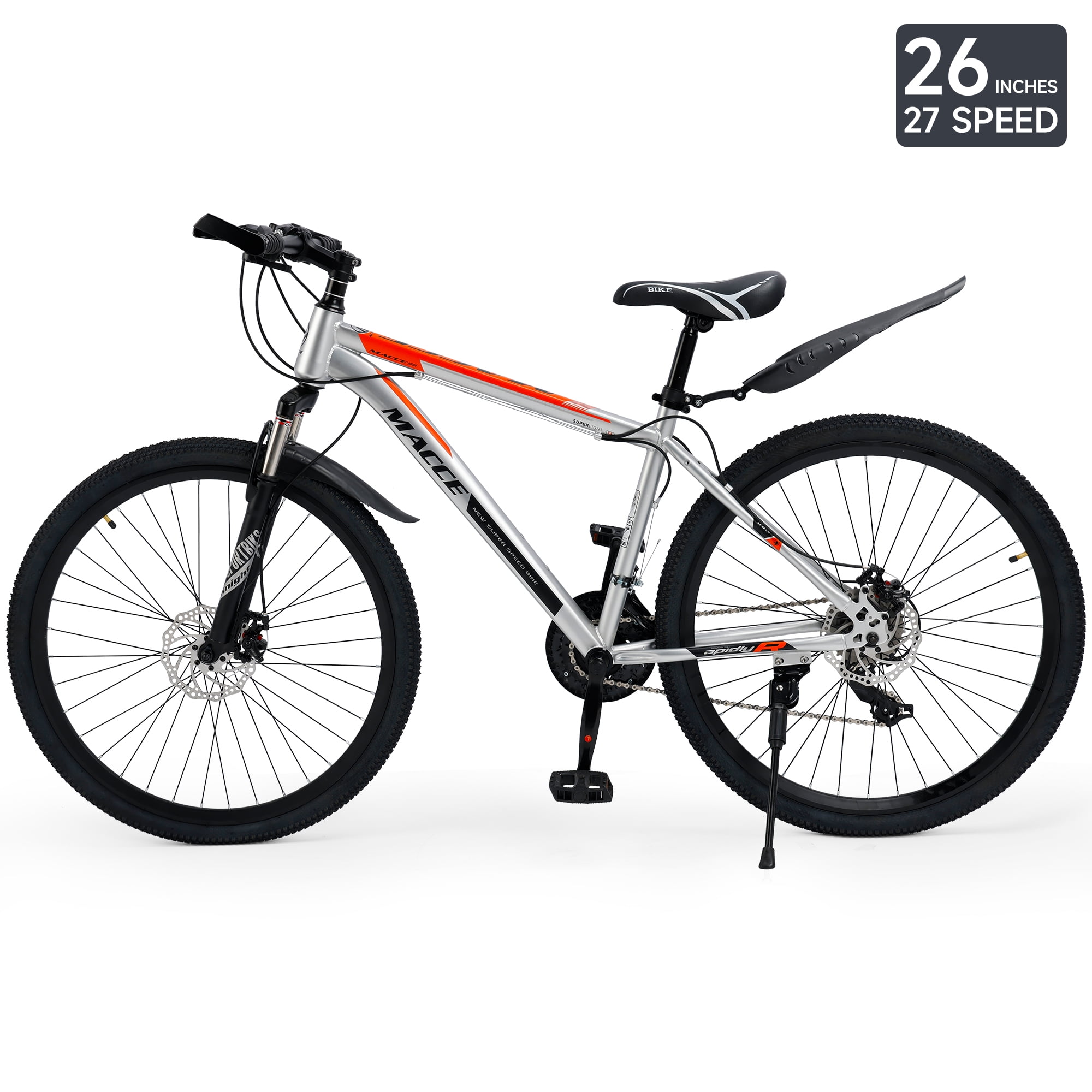 26 Inch Mountain Bike for Adult, 27-Speed Front Suspension High-Carbon Steel MTB Bicycle, Dual Disc Brake Bikes for Men Women, Silver, Blue, Gray and Red