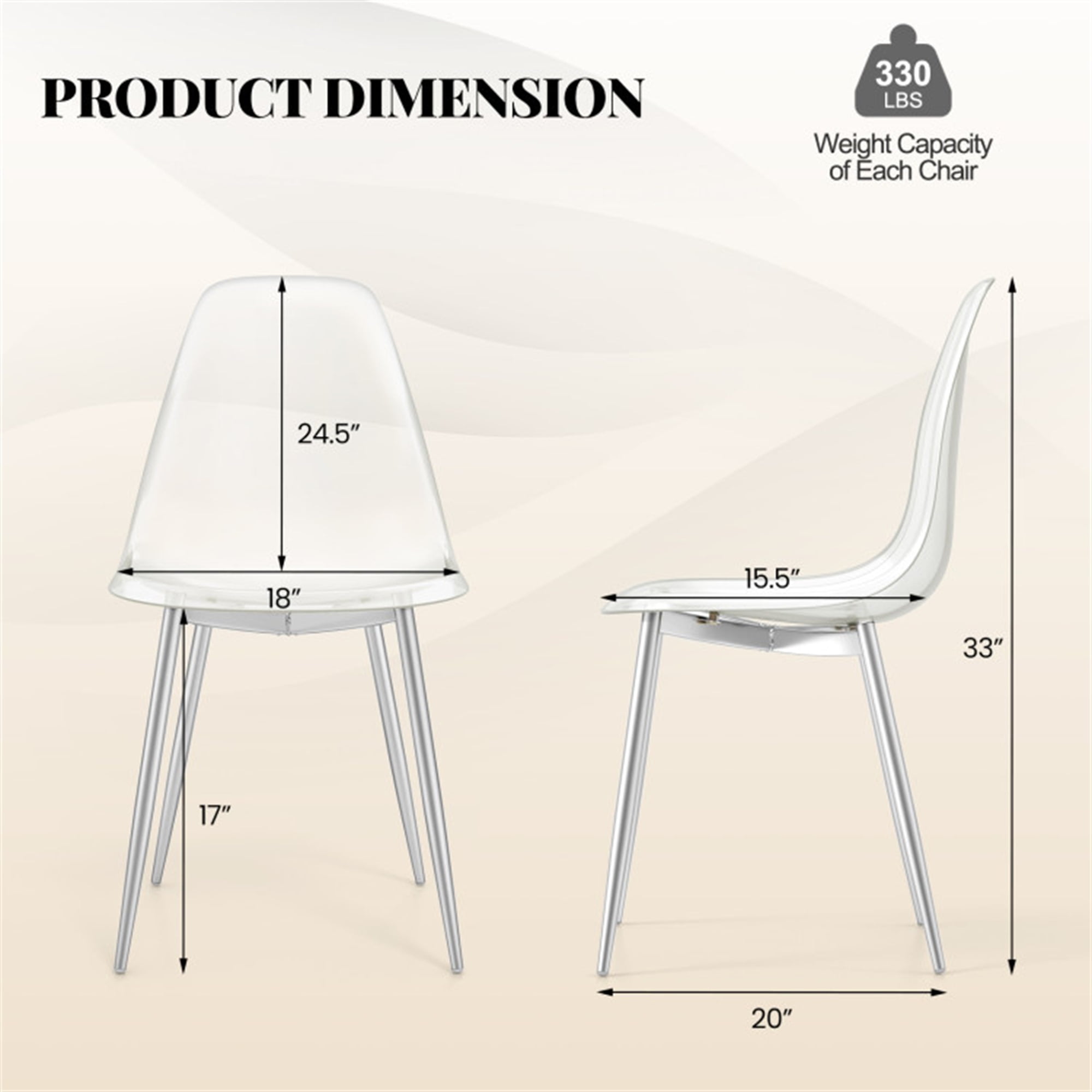 Demi Bonn Set of 4 Dining Chairs Modern Plastic Shell Side Chair with Clear Seat and Wood Legs for Dining Room Living Room, Silver