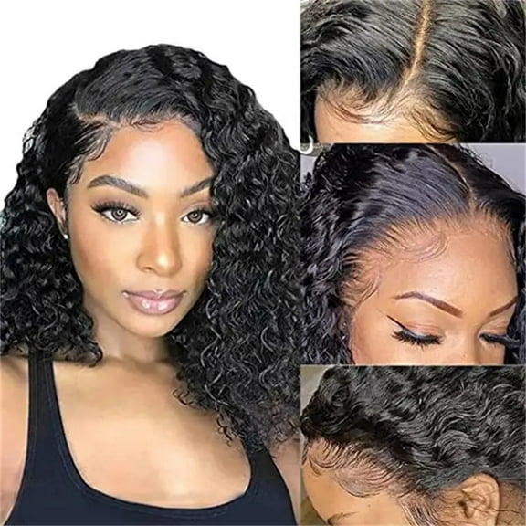 ZQG-HXM1440 European and American wig middle part black hand wrapped small curly hair short curly hair fashion front lace wig