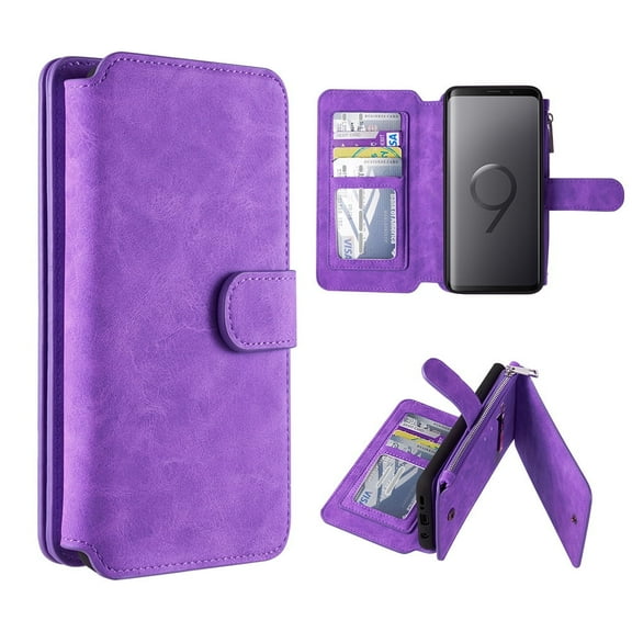GSA Luxury Leather Flip Wallet Case For Samsung Galaxy S9 - Purple