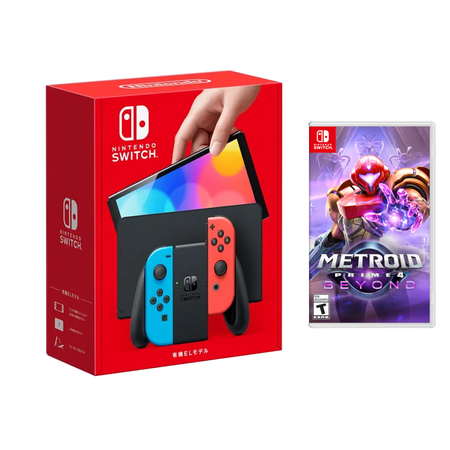 Nintendo Switch OLED Neon Console with Metroid Prime 4 Game Bundle (Region Free)