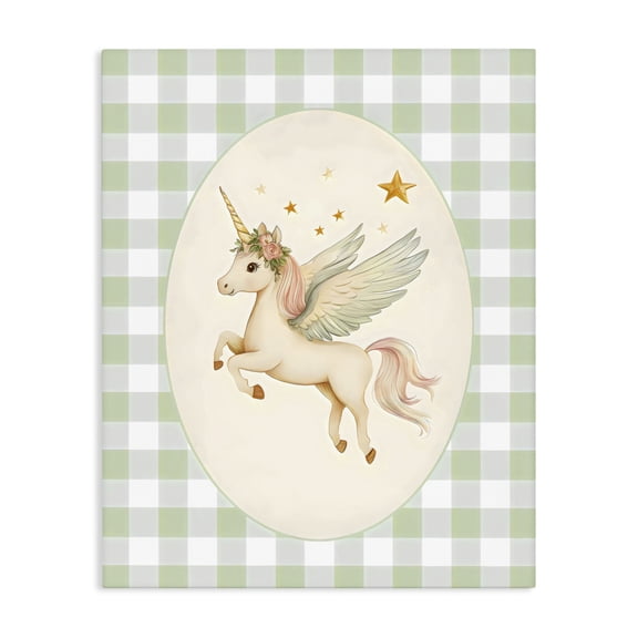 Stupell Industries Winged Unicorn over Green Gingham Canvas Wall Art, design by Arlington Prints