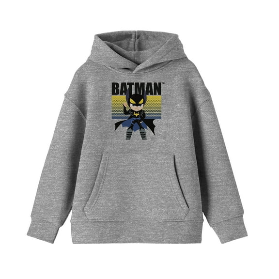 Batman Yellow Background Boy's Athletic Heather Gray Graphic Hoodie-Medium