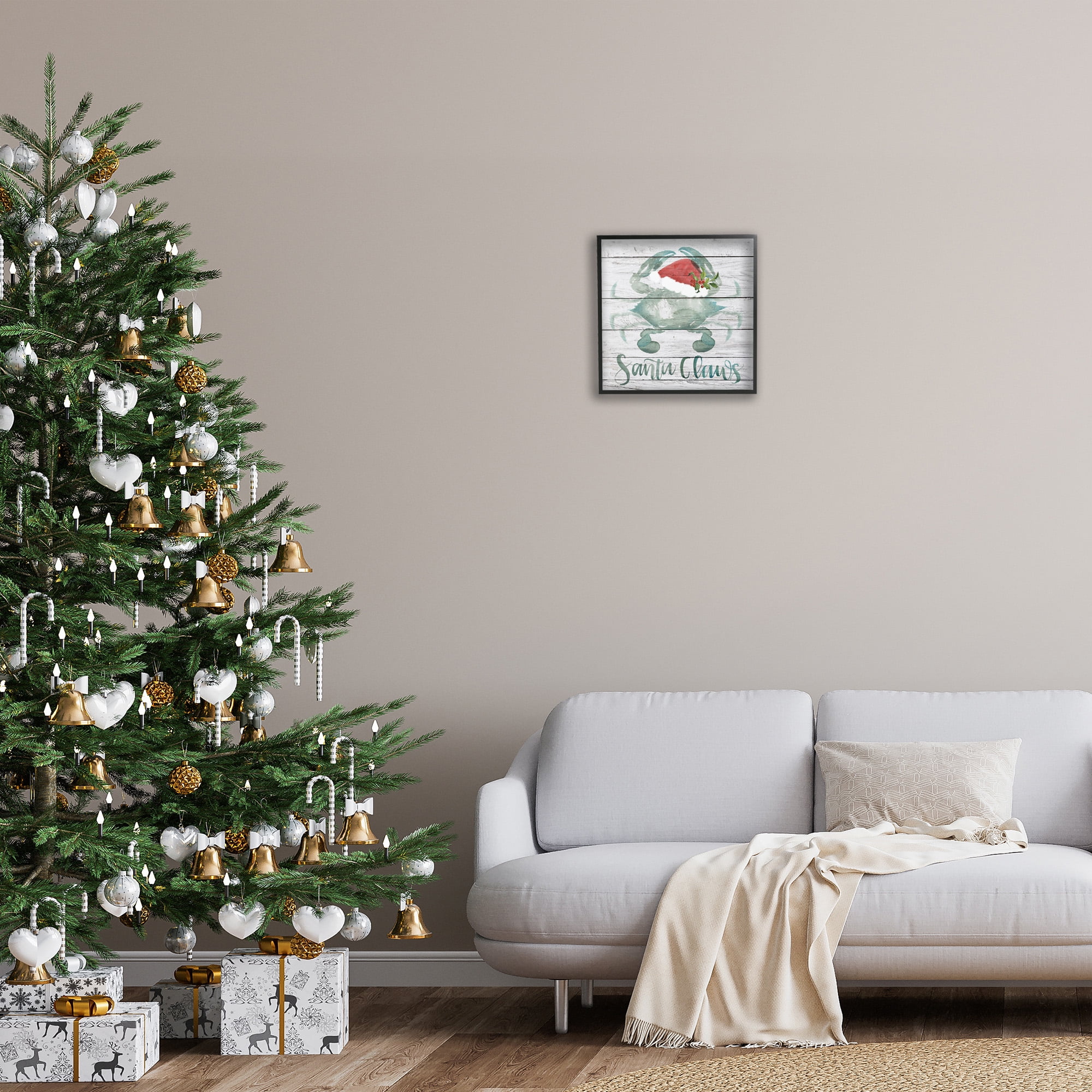 Stupell Industries Blue Crab Nautical Christmas Pun Nature Painting Black Framed Art Print Wall Art, 17 x 17