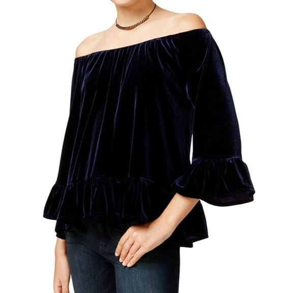 Sanctuary Clothing Womens Julia Velvet Pullover Blouse, Blue, Small