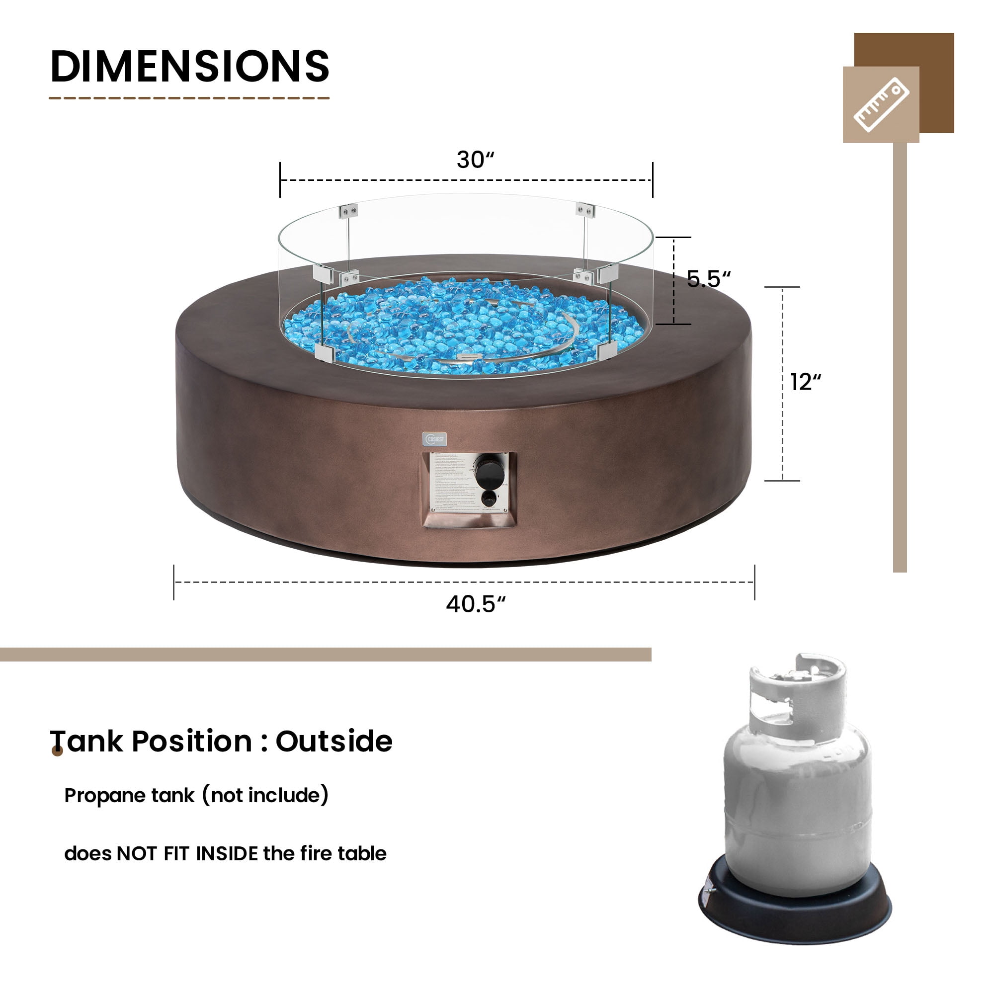 VENTOPYR 41''Round Fire Pit Table,50000 BTU Outdoor Propane Patio Fire Pit