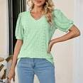 thumbnail image 3 of Midsumdr Womens Tops 2025 Fashion Mesh Breathable Short Sleeve V-Neck Blouse Tops Comfortable Temperament Solid Color Tops, 3 of 6