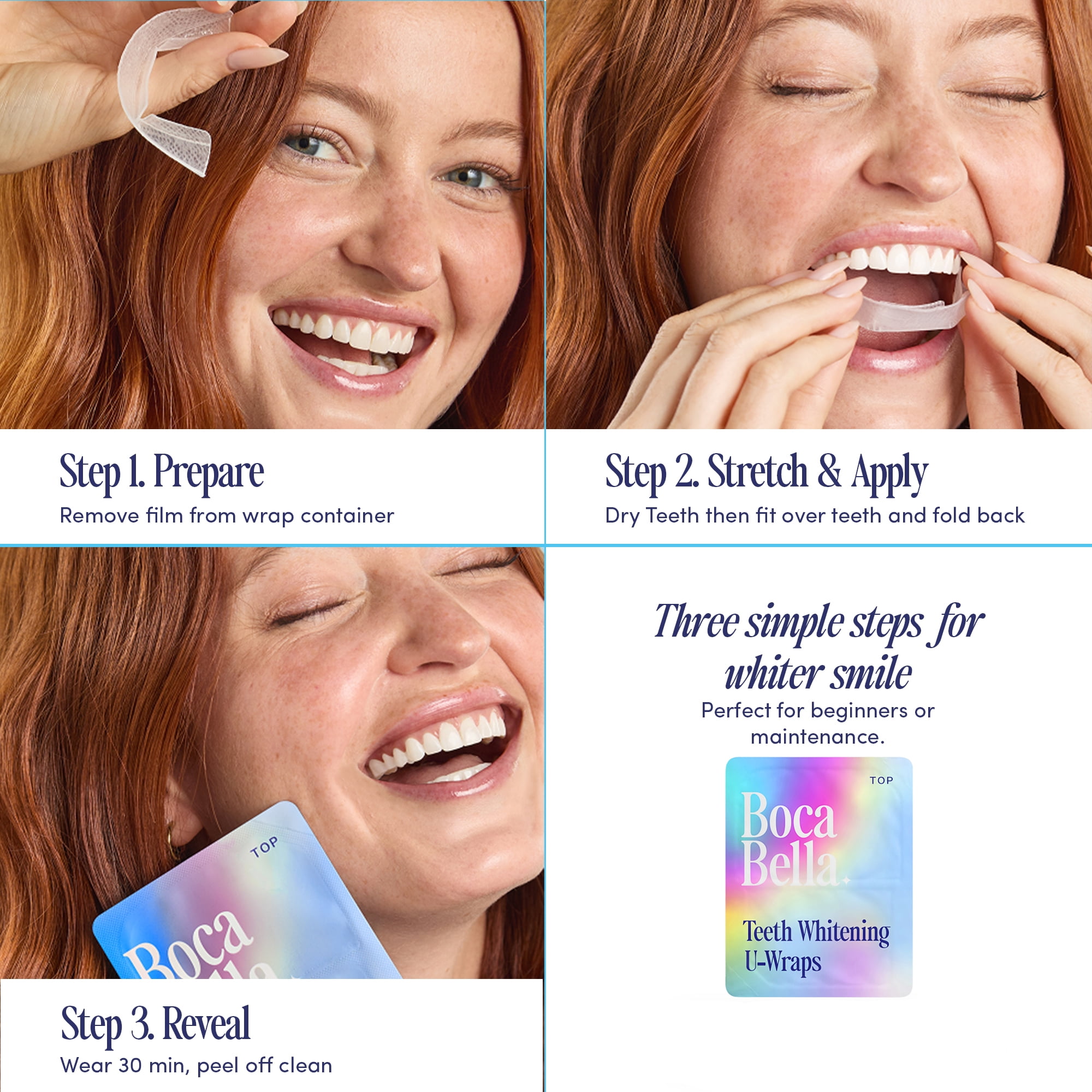 Boca Bella Teeth Whitening U-Wraps – 10 Treatments – 15% Hydrogen Peroxide, Enamel-Safe, No Harsh Sensitivity – Patented Strip Design with Aloe, Calendula & Peppermint – Fast, Even Whitening