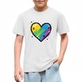 thumbnail image 6 of Girls Valentine's Day Shirt | Kids Rainbow Heart Print T-Shirt | Short Sleeve Cotton Tee for Kids Casual Top White,Size 5 T, 6 of 9