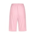 thumbnail image 5 of Lovskoo Cotton Linen Shorts for Women Knee Length Bermuda Shorts Trendy Casual Solid Color Waist Elastic Loose Straight Wide Leg Half Shorts with Pocket Pink, 5 of 6