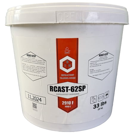 RTH-USA RCAST-62SP Low Cement Refractory Concrete | 33 lb Dry Mix for Kilns, Furnaces, Fireplaces, and High-Heat Applications | Up to 2970°F (1630°C) Thermal Resistance