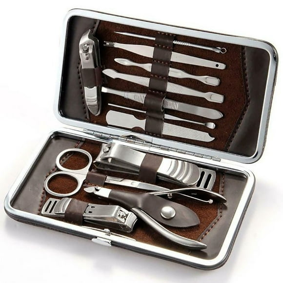 Manicure Pedicure Nail Care Set Cutter Toenail Grooming Cuticle Clippers Kit Gift Case, 12 Pieces