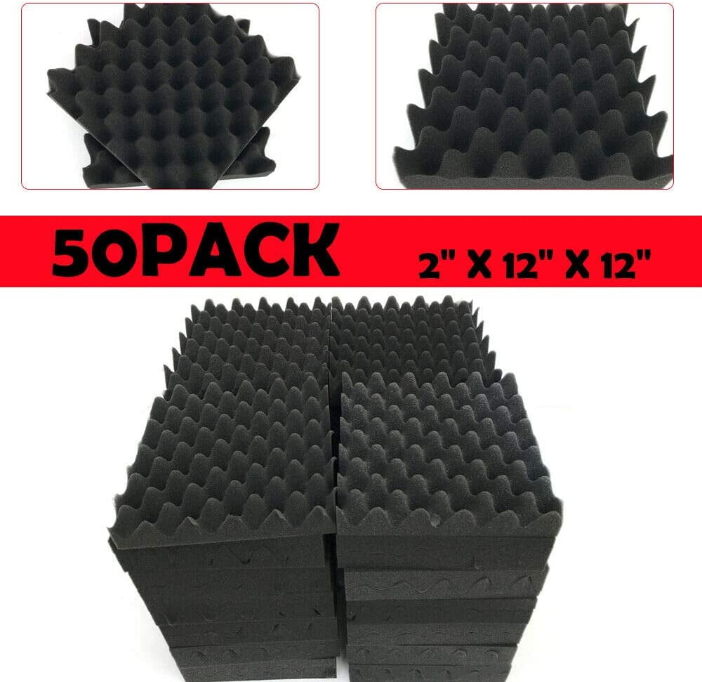 50pcs 12"X12"X2" Acoustic Foam Panel Wedge Studio Soundproofing Wall